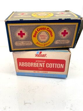 Vintage Johnson & Johnson Red Cross Rexall Cotton Boxes Pharmacy Medical Lot
